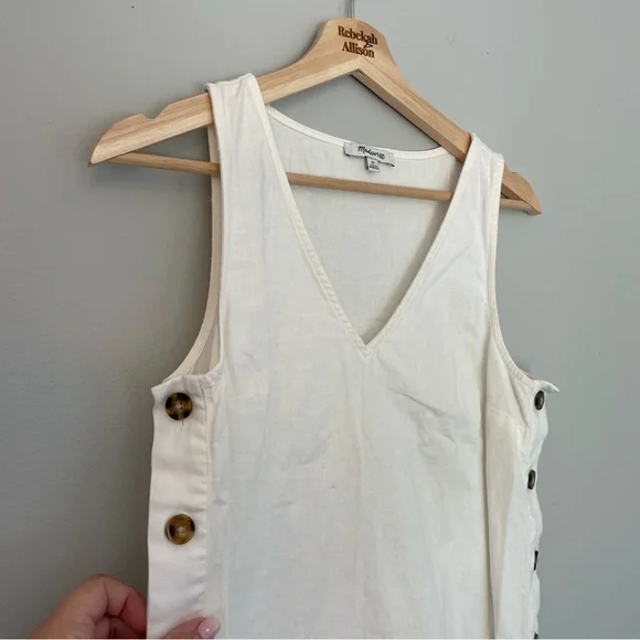 Madewell Linen & Cotton Side Button Midi Dress In Lighthouse White SIZE XS - Picture 8 of 14
